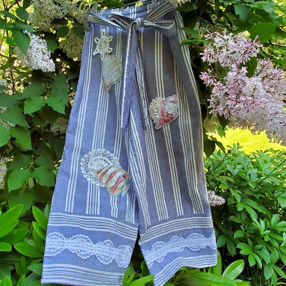 UPCYCLED Upscaled Boho Beach Themed Cotton Linen Capris Size‎ Small Bloomers - Picture 9 of 14